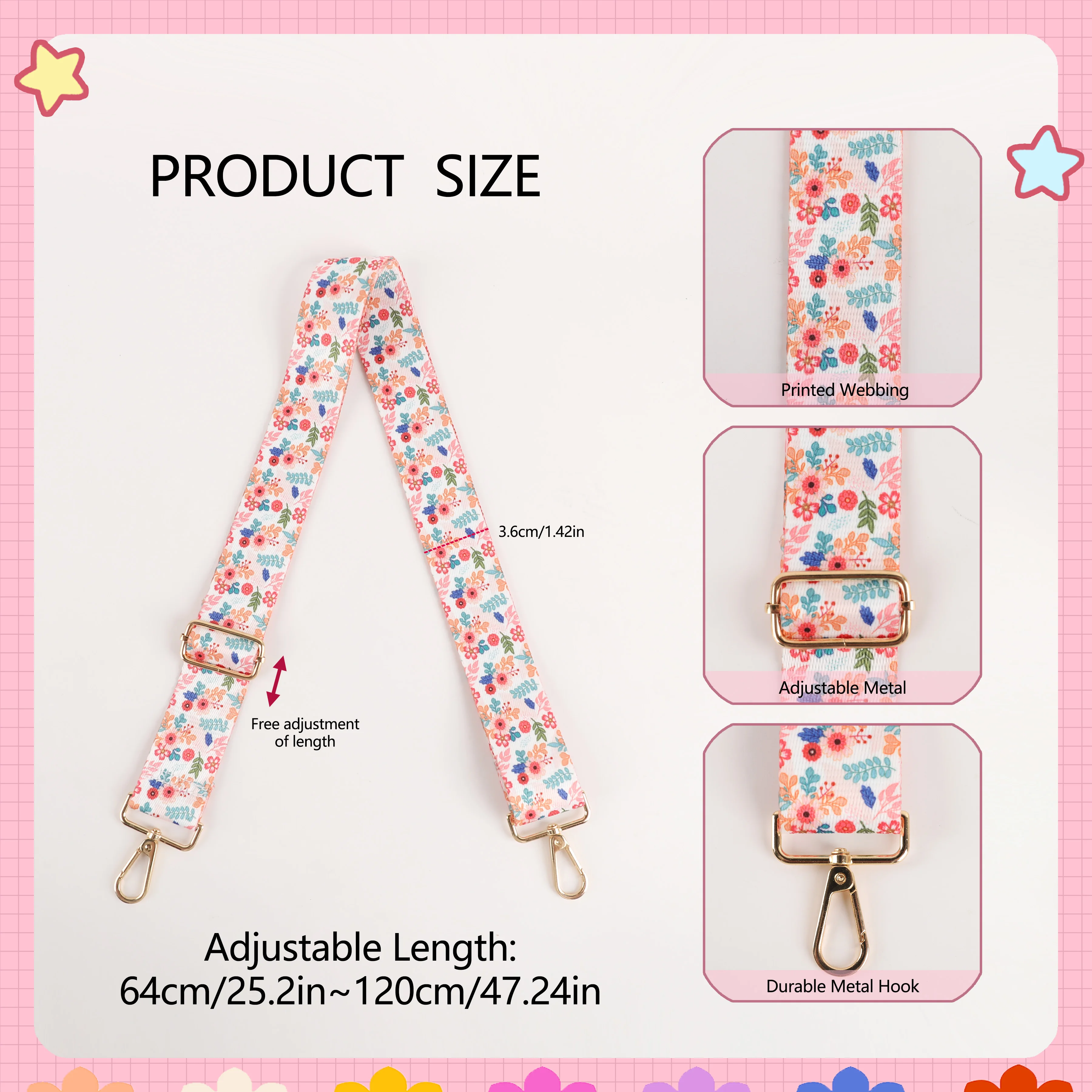 Adorable Versatile Printed Wide-shoulder Strap Multiple Patterns Available Adjustable Length Suitable for Various Bag Styles