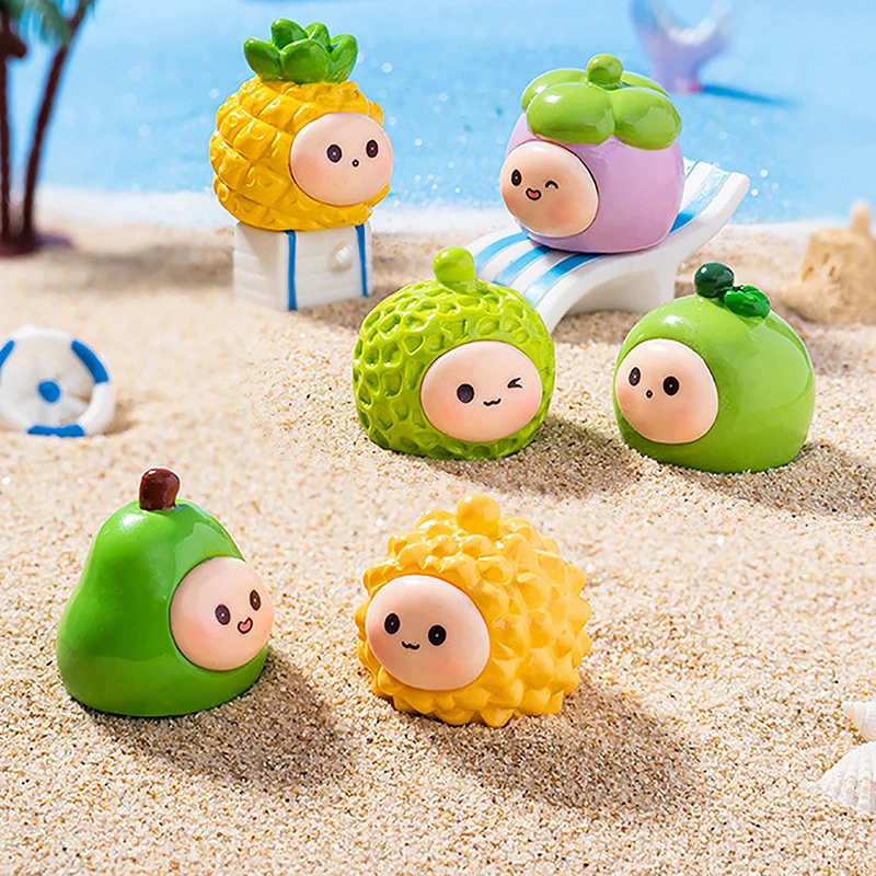 Mini Fruit Doll Ornament Cute Durian Cantaloupe Pineapple Figurine Micro Landscape Car Interior Desktop Decor Diy Surprise Box