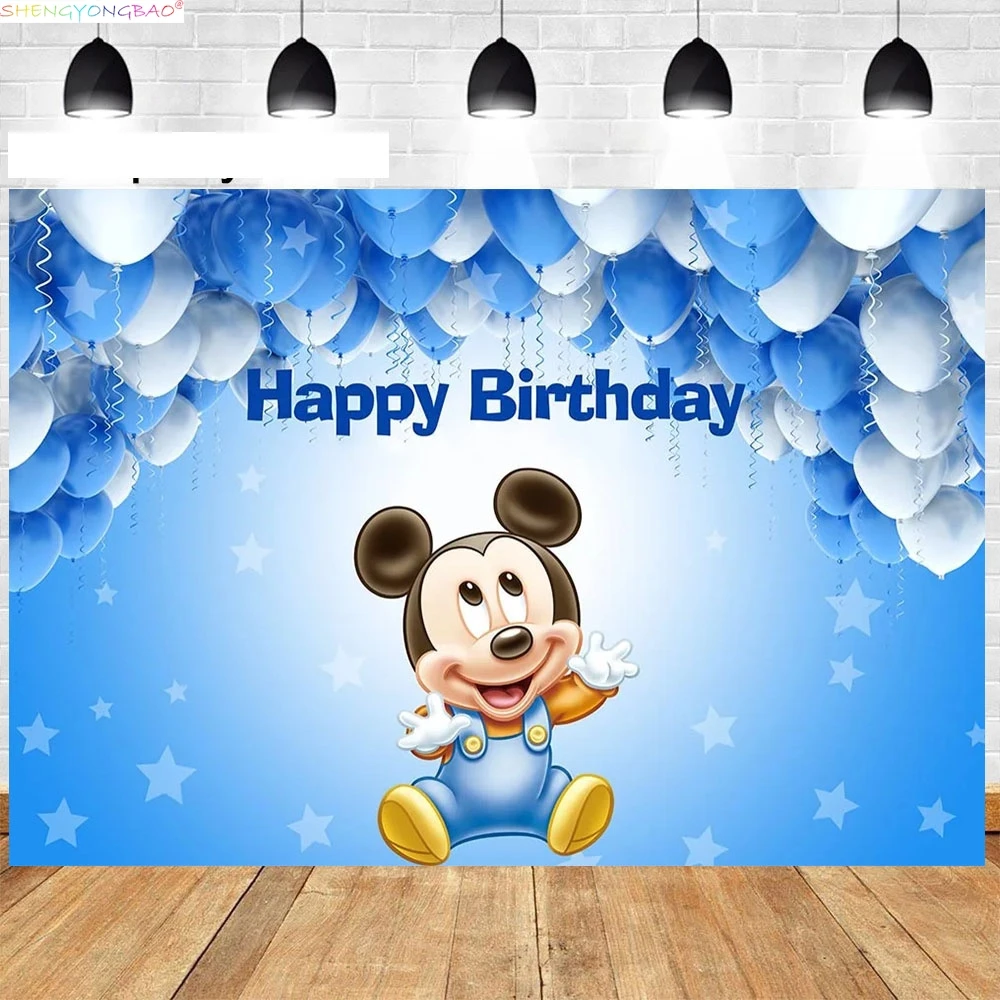 

Disney Mickey Mouse Kids Happy Birthday Background Minnie Party Decorations Baby Shower Disneyland Photography Backdrops XC-06
