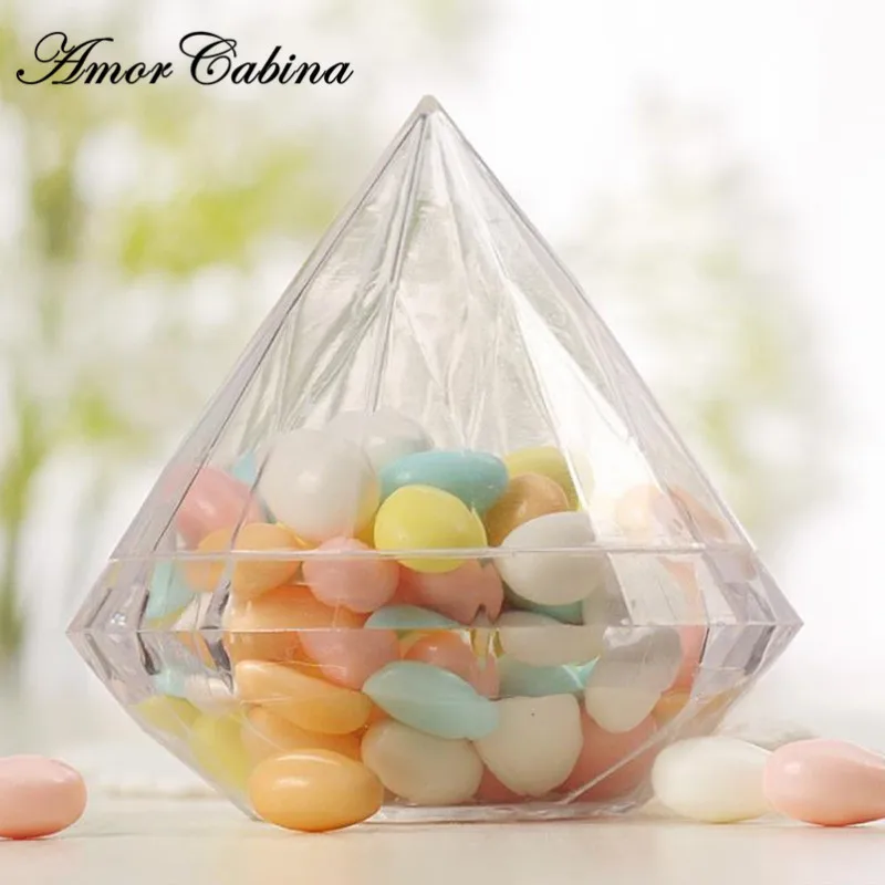 

30 шт., креативная прозрачная свадебная ромбовидная форма, детская вечеринка, семейная прозрачная пластиковая тяжелая декоративная коробка конфет, подарок