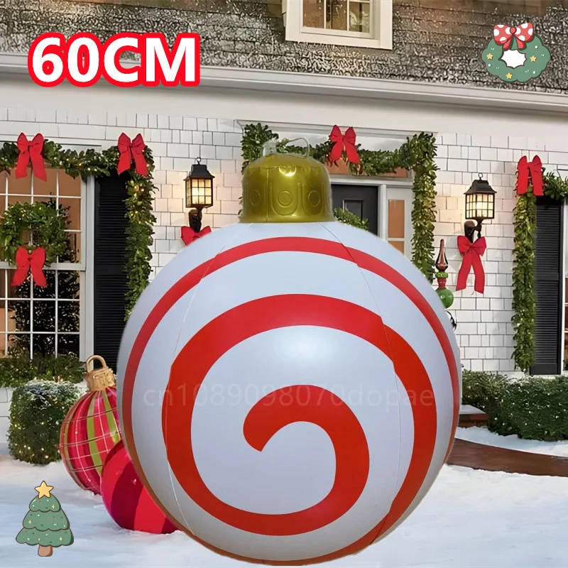 60CM Inflatable Candy Balloon Model Christmas Day Built in LED Light Outdoor Garden Courtyard Festival Party Fun Decoration Prop