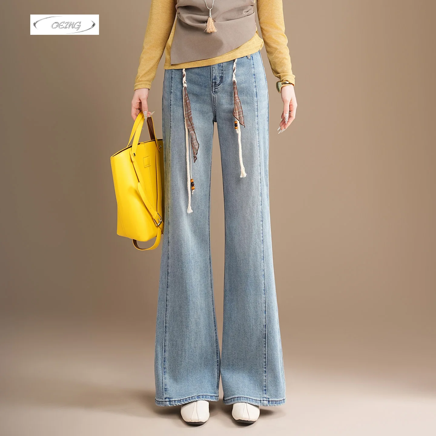 

High Waist Slim Bootcut Jeans 2026 Spring Elegant Fashion Woman Light Blue Casual Denim Flare Pants Office Lady Trousers 88666