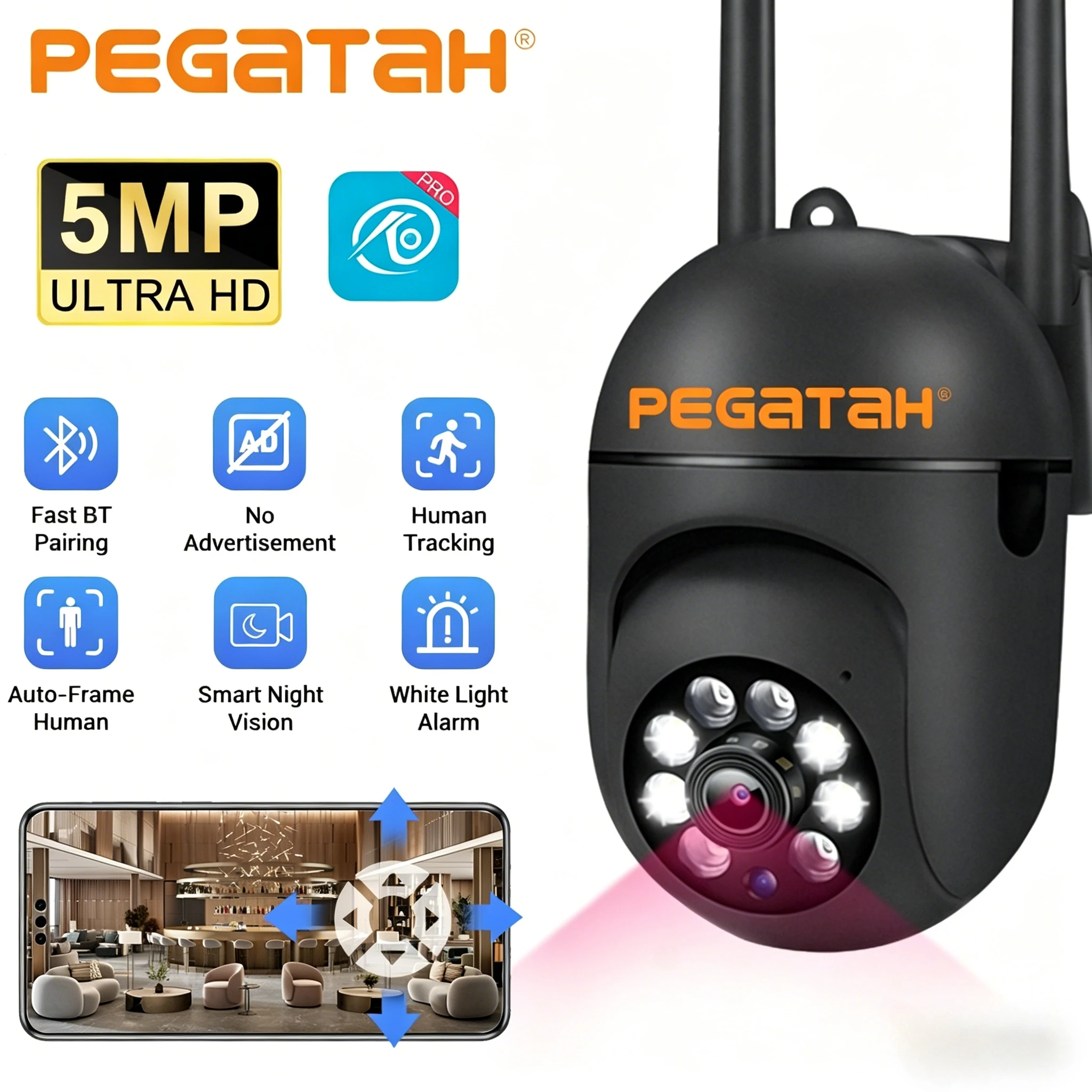 

1/2/4 шт. 2.4G HD 5 МП Wi-Fi IP-камеры для ночного цветного видеонаблюдения с PTZ, 5-кратным зумом, отслеживанием и двусторонней аудиосвязью O-Kam Pro