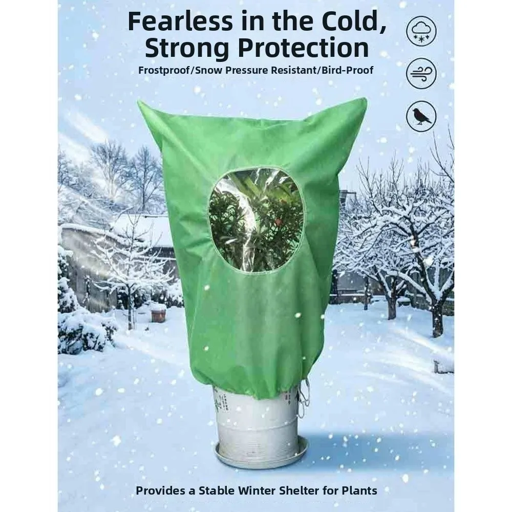 Non-Woven Fabric Plant Frost Protection Cover with Transparent Window Breathable Plant Anti-Freeze Cover Cold Resistant