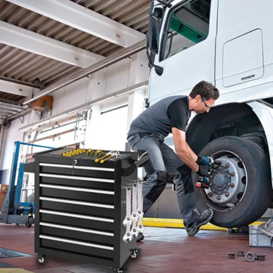 المتداول أداة الصدر 7-دراز صندوق أدوات معدني مع عجلات المرآب تخزين عربة أدوات مع قفل أدوات درج صندوق أدوات تنظيم fo