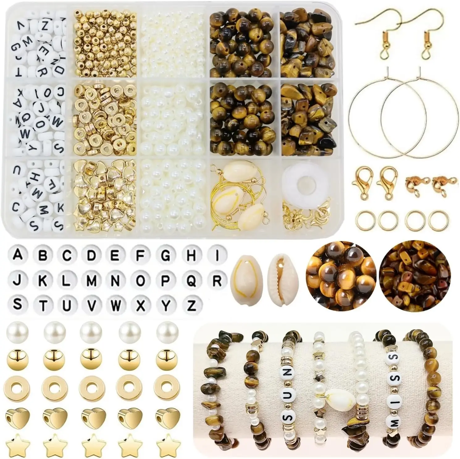 

Jewelry Making Supplies Kit Natural Stone Yellow Tiger Eye Beads Irregular DIY Animal Craft Bracelet Necklace Earrings Adults