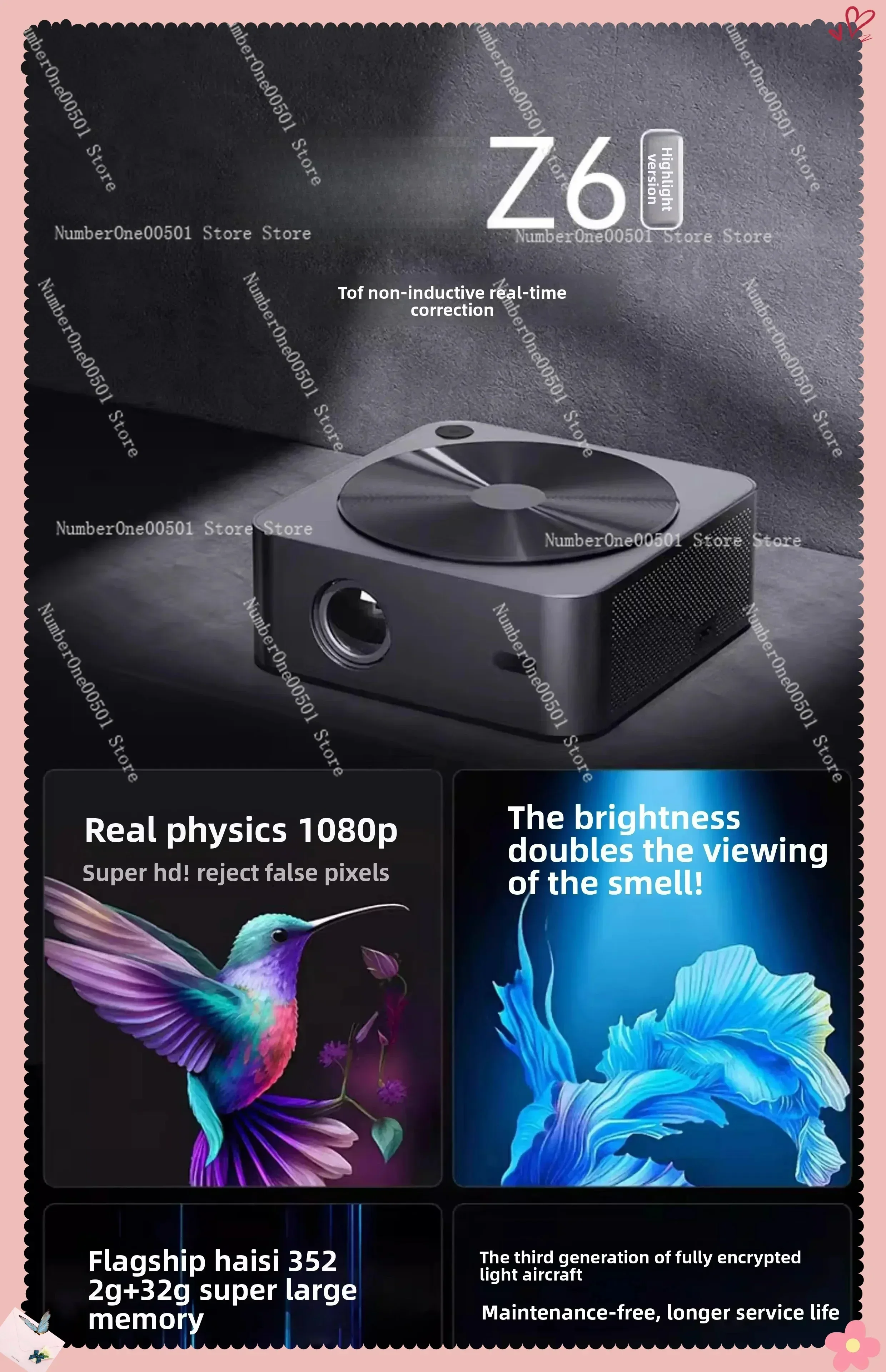

For Home Theater Hotel Office Z6 Sealed Optical Projector True 1080P HD Daytime Viewing Smartphone Casting