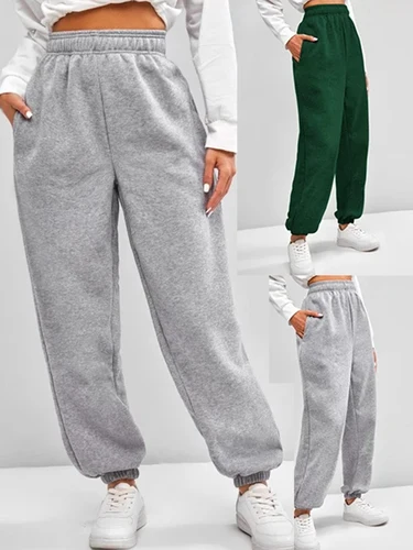 Imagen 1 del producto Cómodos pantalones deportivos de cintura alta para mujer, pantalones elásticos y suaves para uso diario con cintura elástica