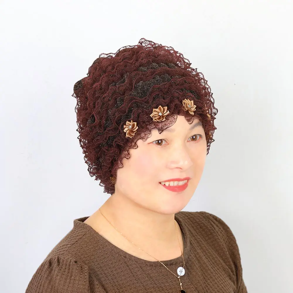 Lace Floral Turban Hat Women Soft Headwear Breathable Hair Cover Elegant Flower Cap Stylish Fashion Accessory For Daily