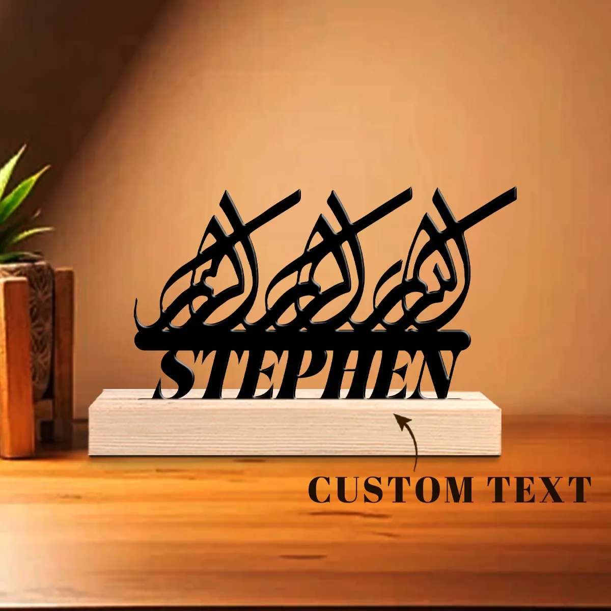1pc Customized Wrought Iron Desktop Ornaments Customizable Content With Wooden Base Desktop Decorations,Office Decorations