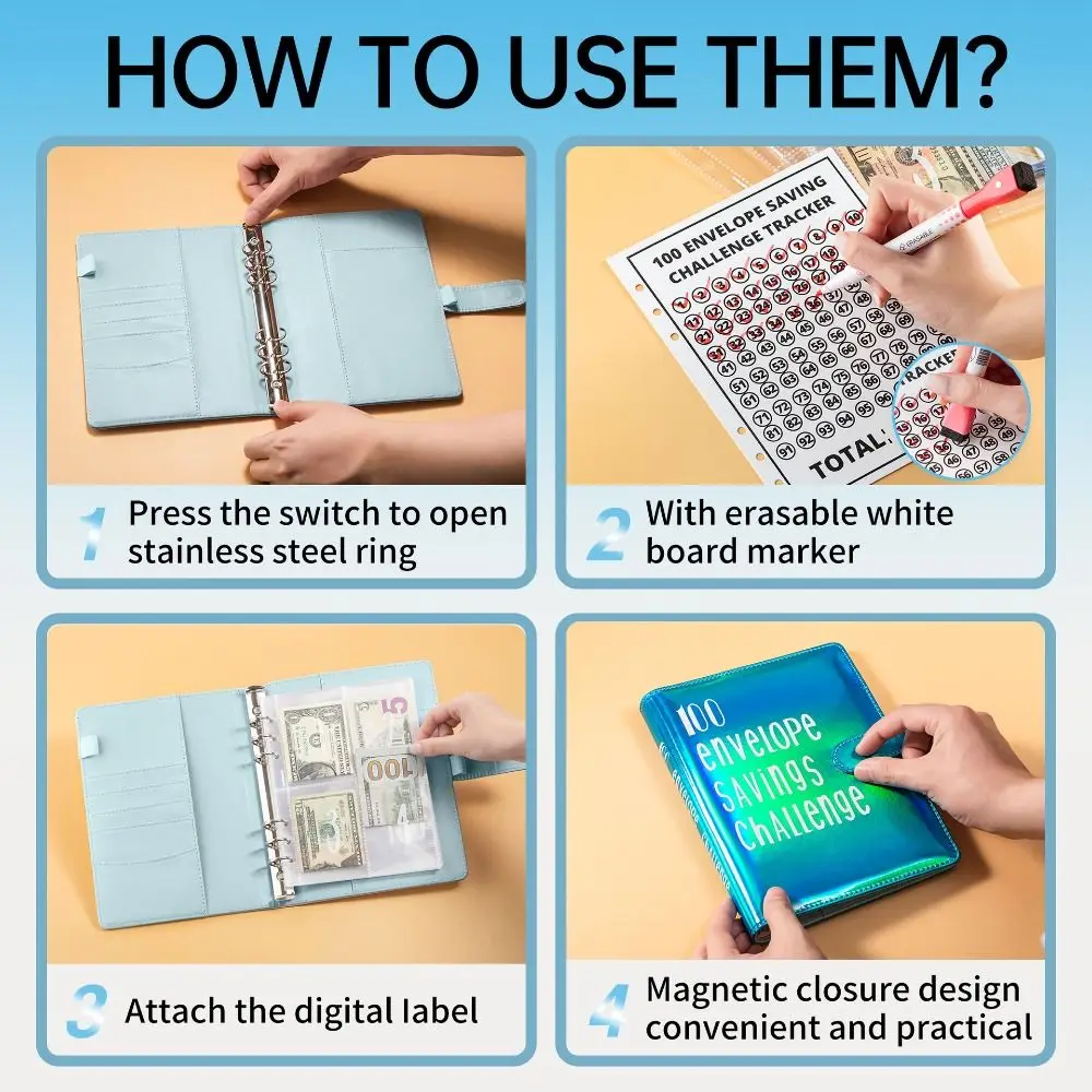 A5 Size Challenge Budget Binder 100 Day Envelope 100Envelopes Challenge Notebook Durable Budget Planner