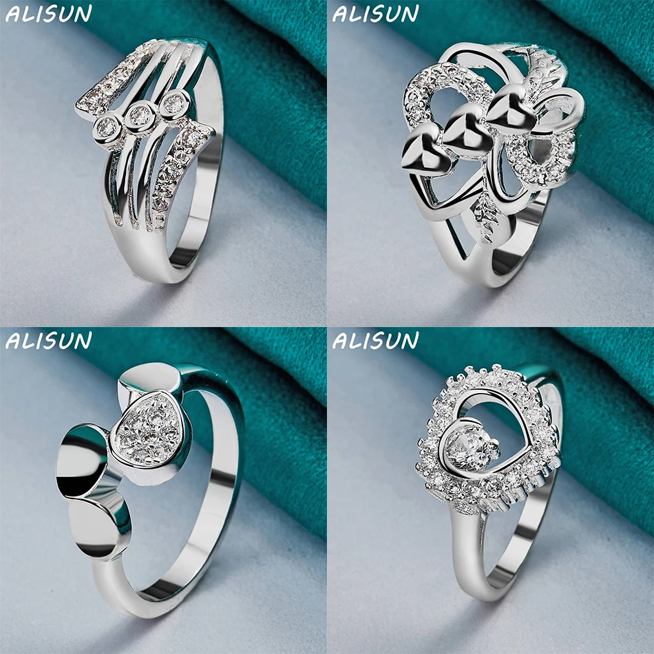 

ALISUN 925 Sterling Silver Size 7-10 Geometric Ring For Women Men Fashion Jewelry Charm Grace Noble Wedding Accessories