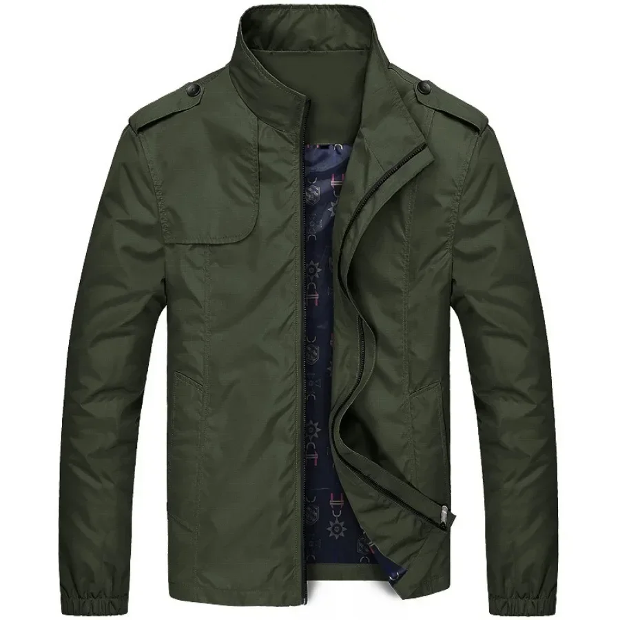 Chaquetas de moda para hombre, rompevientos impermeable, abrigos casuales, Tops con cuello levantado sólido, chaqueta frontal con cremallera, abrigos para exteriores, 2024