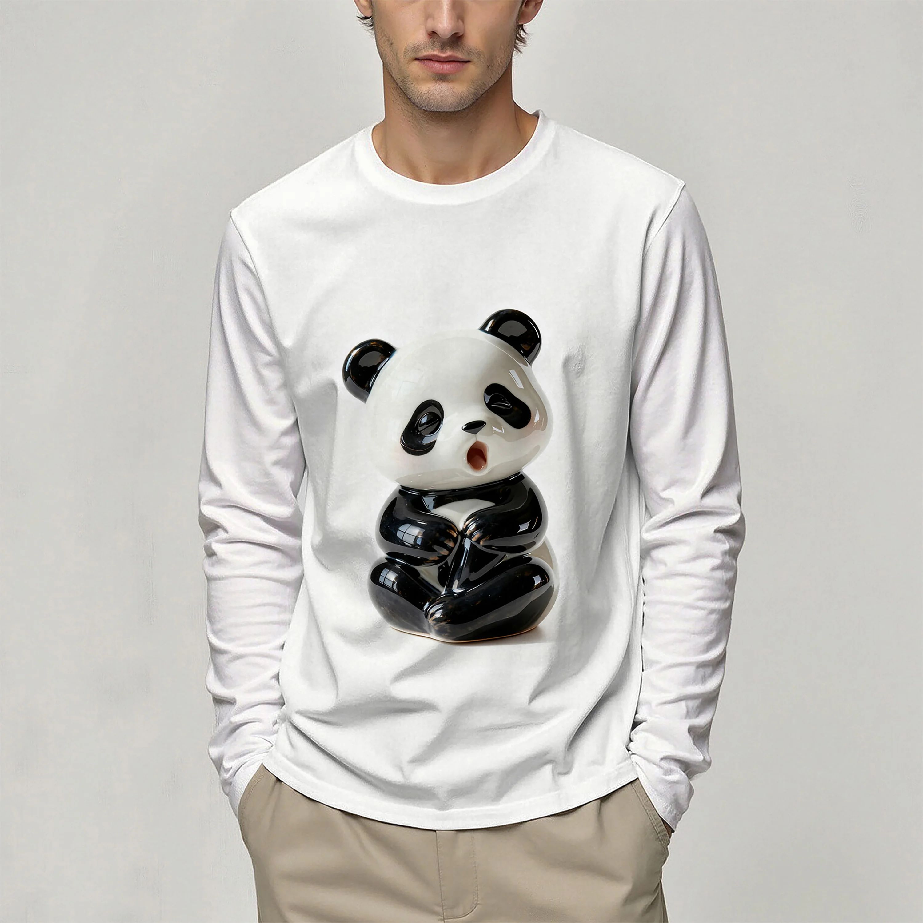 

Autumn & Winter Men's Long-Sleeve T-Shirts Featuring Adorable Panda Prints, Playful, Trendy and Perfect for Casual Styles