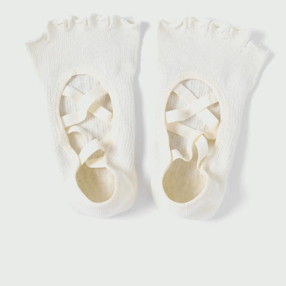 

1 пара противоскользящих носков для йоги с пятью пальцами, хлопковые полуоткрытые носки для йоги с перекрестными ремешками и пятью пальцами