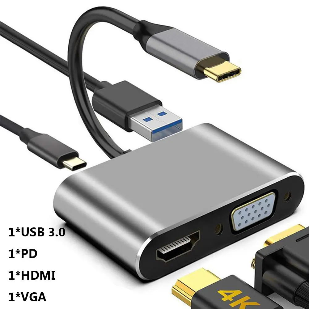

Док-станция-концентратор USB 3.0 4K 60 Гц USB C 4 в 1, расширение типа C с двойным экраном HDMI