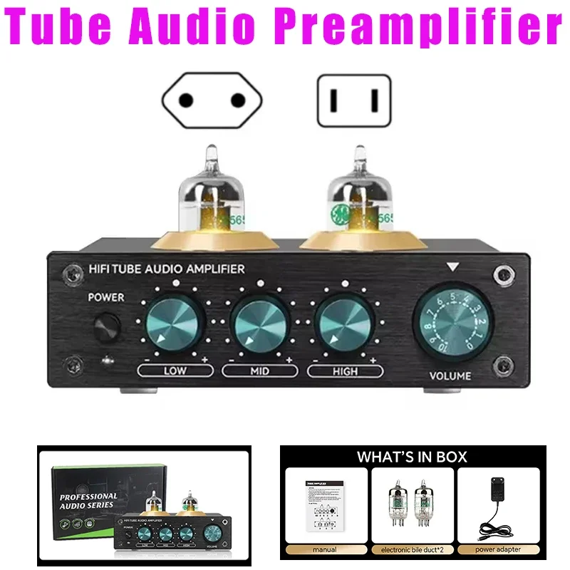 

Tube Audio Preamplifier Professional Electronic Tube Audio Amplifier Stereo RCA Desktop Ultra Low Noise Amplifiers Treble Bass