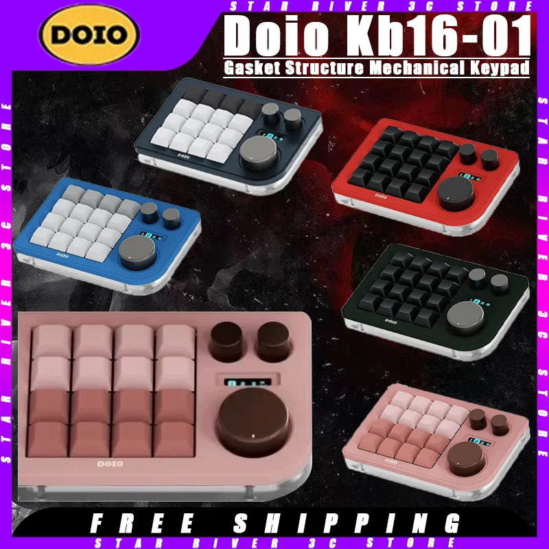 

Doio Kb16-01 Mini Mechanical Keyboard 16 Keys Three Knobs Keypad OLED Screen Hot Swap Customized Portable Keypad Pc Accessories