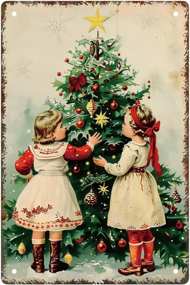 WEBEEDY Christmas Sister vintage Tin Sign Christmas Retro Metal Tin Sign Christmas Wall Art Thick Tinplate Print Poster for Home