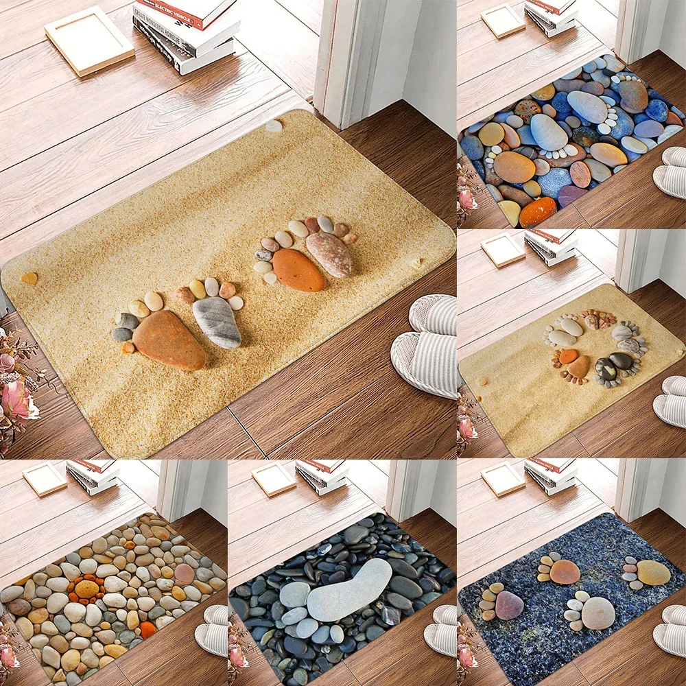 3D Cobblestone Stone Printed Entrance Doormat Bedroom Hallway Kitchen Balcony Rug Soft Anti-slip Carpet for Living Room