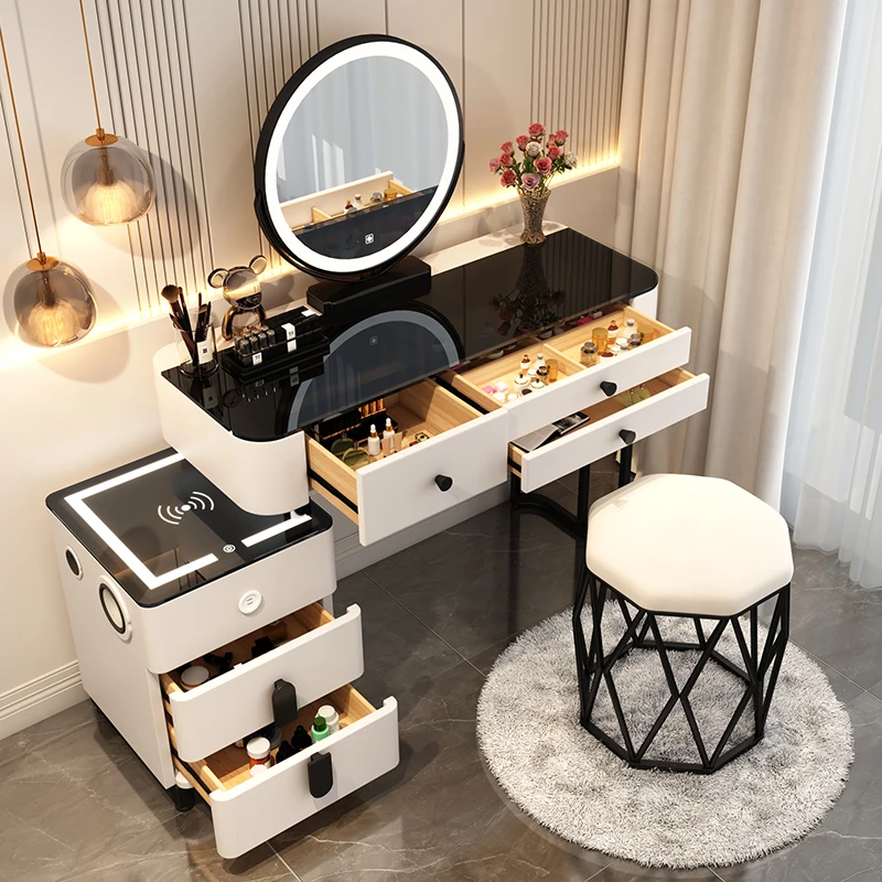 Storage Light Dressing Table Organizer Mirror Stool White Dressing Table Cabinets Makeup Comoda Pra Quarto Luxury Furniture image 3