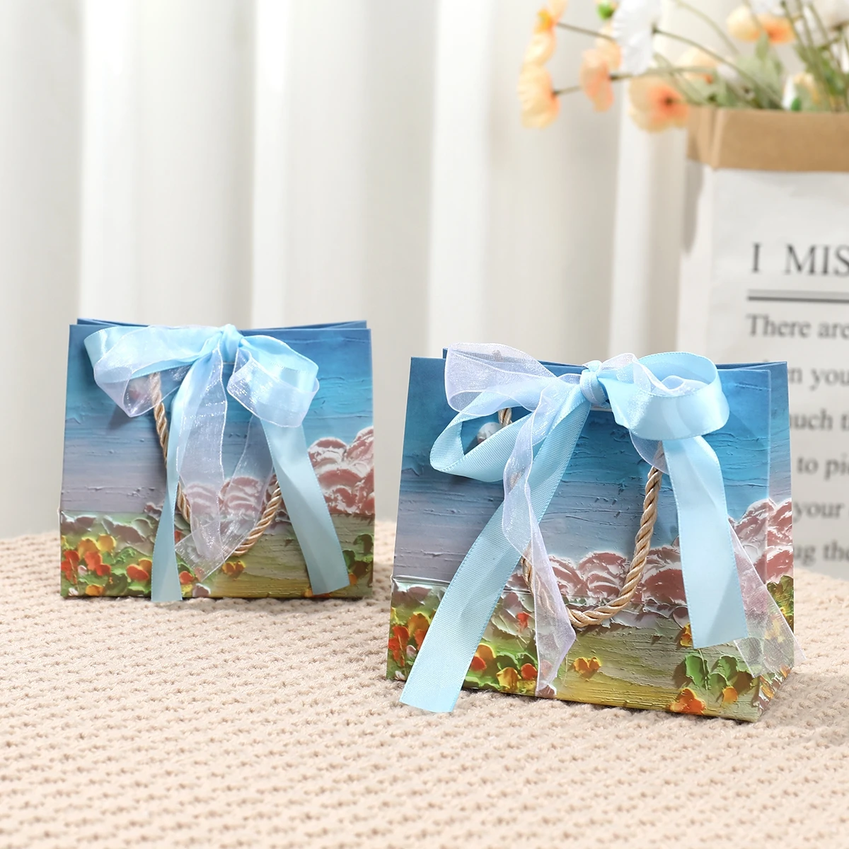 Flower Gift Pakcaging Bag 3D Cloud Oil Painting Paper Bag Valentine\'s Day Birthday Wedding Party Favor Bag Clothes Store Handbag