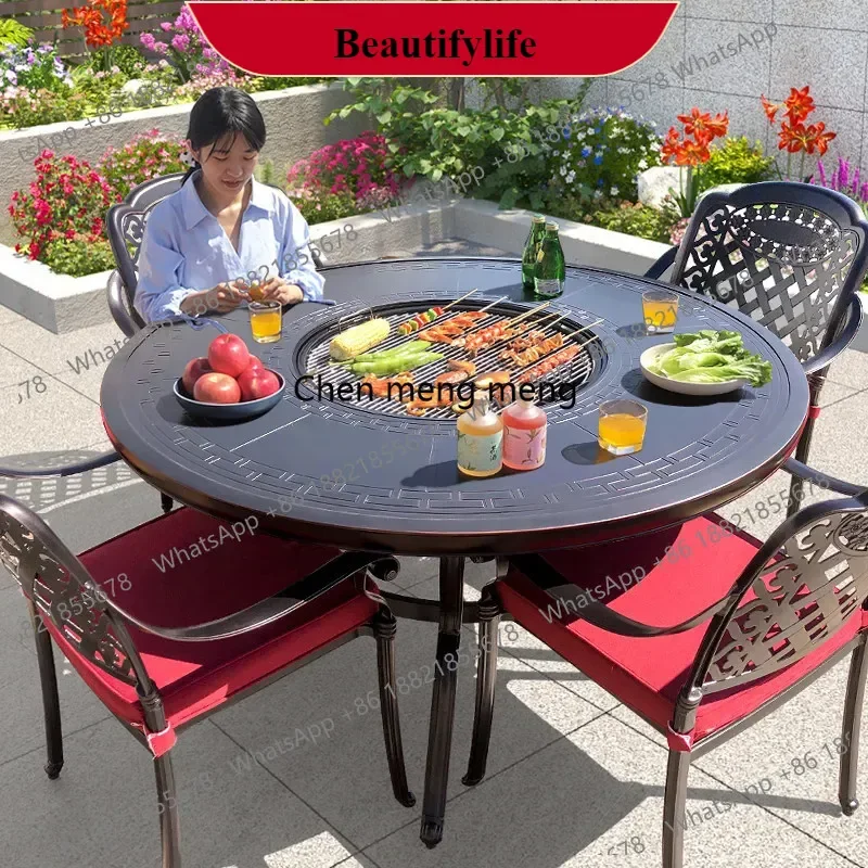 

M138Outdoor barbecue table and chairs electric oven, courtyard combination terrace garden European wrought iron home outdoor