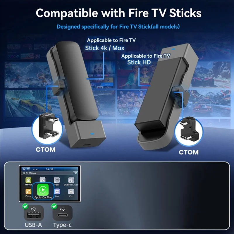 

ABAC - совместимый проводной автомобильный ТВ-адаптер Carplay, конвертер для Fire TV Stick, автомобильный адаптер HD для потоковой передачи видео/игр