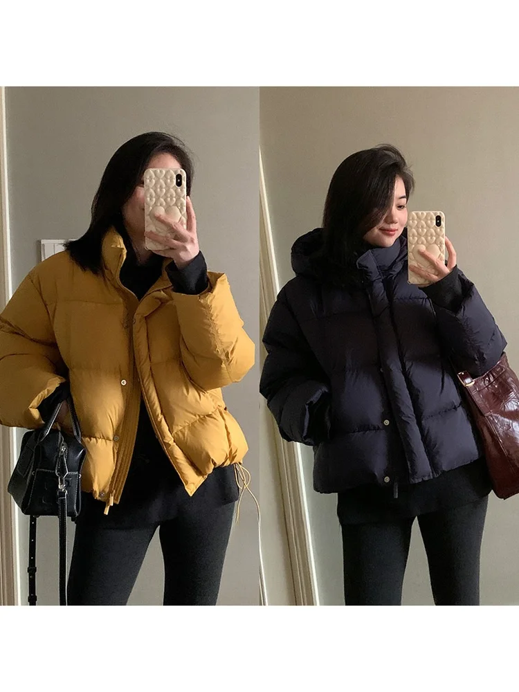 

Detachable Hat 90 White Du down Lemon Choux Autumn Winter New Sle Casual Nylon Fabric Warmth Long Sve ort Coat