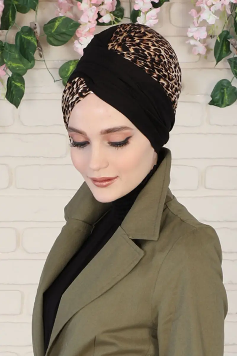 Hijab Bone Effen Kleur En Luipaard Print