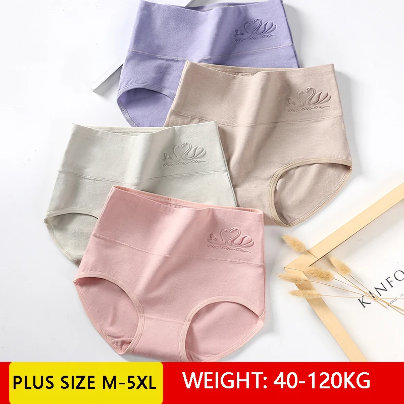 Plus Size M-5XL 4Pcs/Set High Waist Cotton Panties Women Body Shaper Underwear Soft Print Girls Briefs Slimming Female Lingerie