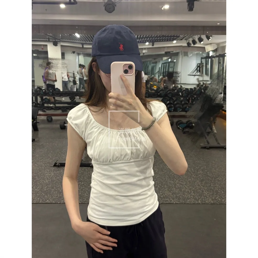 

BM Beautiful ort Sve Slim Fit Футболка с квадратным воротником Женская летняя внутренняя одежда Корейский топ из хлопка 00% цвета