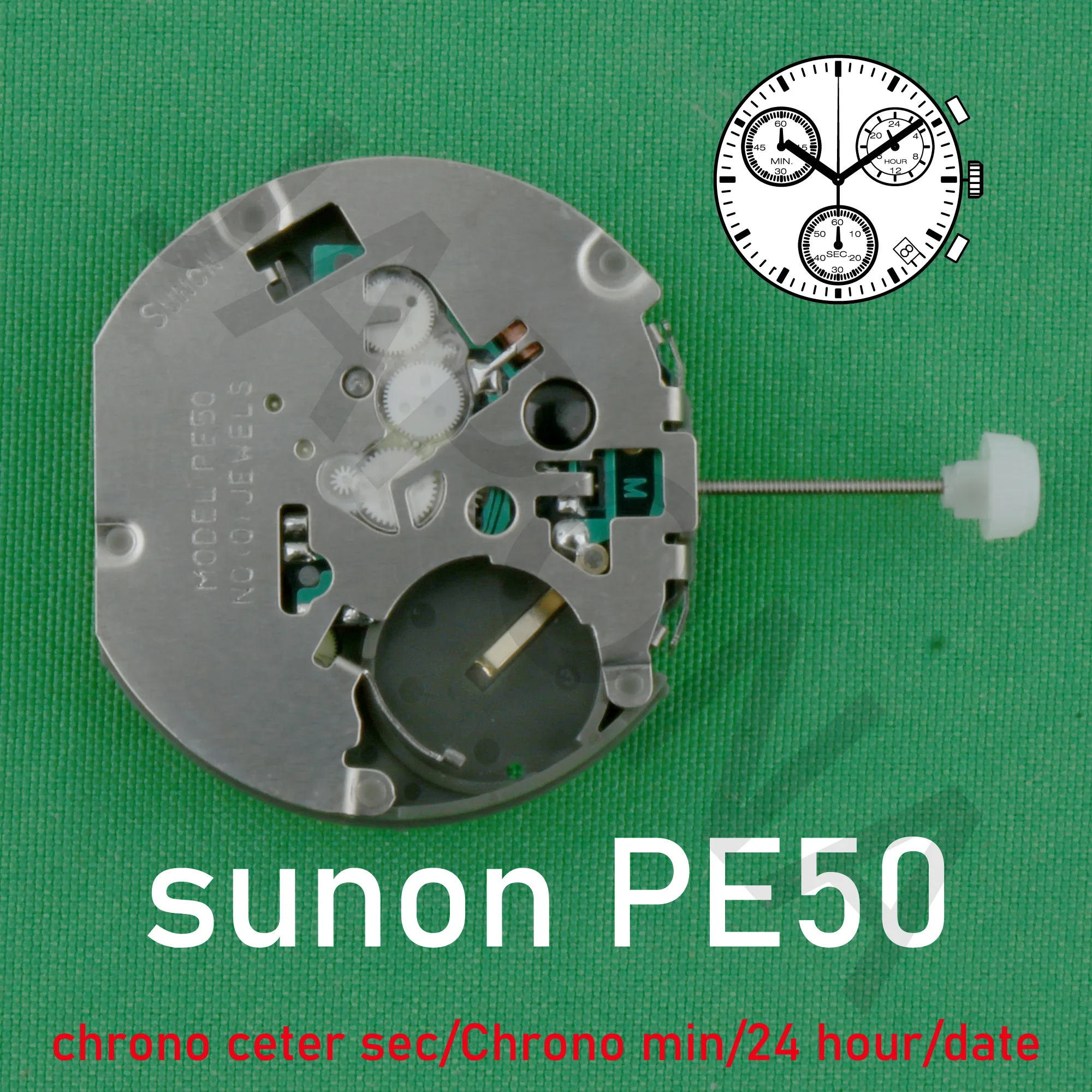 PE50 무브먼트 중국 SUNON PE50 쿼츠 시계 무브먼트 크로노 센터 초/크로노 분/요일/날짜/24시간