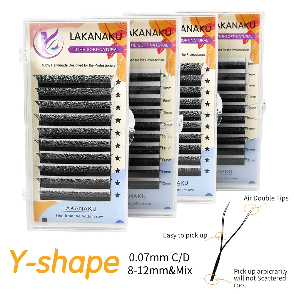 LAKANAKU YY Shape Volume Lashes Extensions Cilia and Brazilian Volume Mink Eyelash Extensions Cilios YY Two Tips