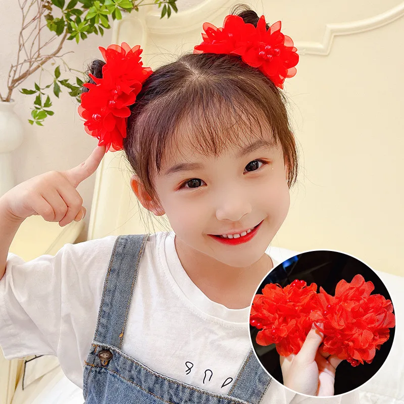 2pcs/Set Big Fluffy Chiffon Hair Flower Clips For Kids Hair Accessories Fabric Flowers Clip For Kids Headbands