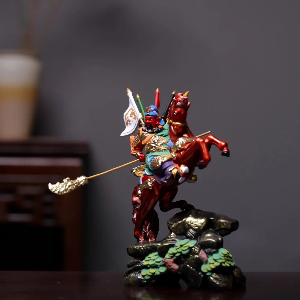 Hand-Carved Hinoki Wood Guan Yu on Horseback Statue - 8.7