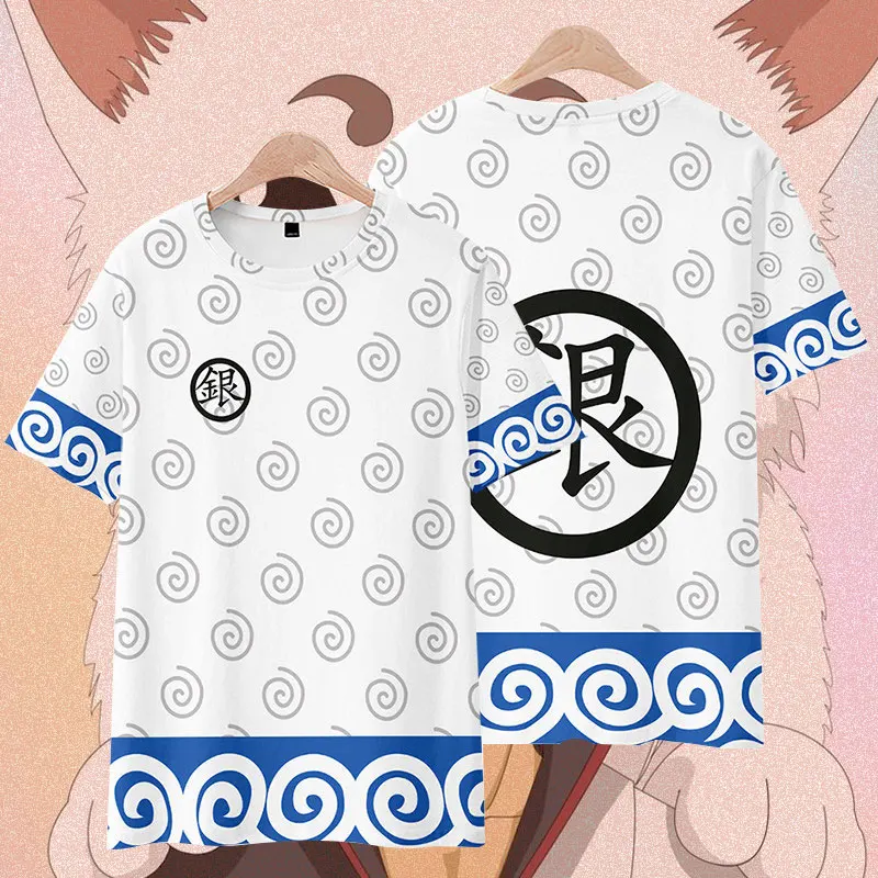 New Anime GINTAMA Sakata Gintoki 3D Print Boys T-shirts Silver Soul Men Leisure Sweatshirt Short Sleeve Streetwear Tees Tops