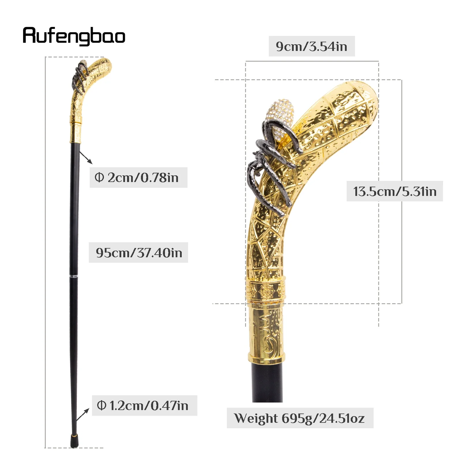 Golden Spider Fashion Walking Stick Decorative Stick Cospaly Vintage Party Fashionable Walking Cane Crosier 95cm