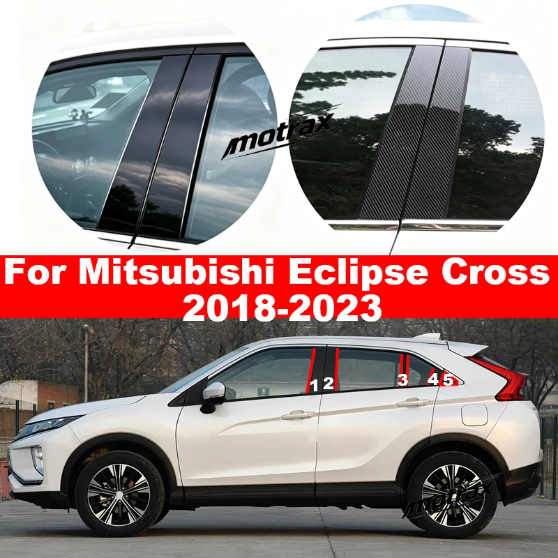 For Mitsubishi Eclipse Cross 2018-2023 Auto Carbon Fiber Window Door Column Deal B C Pillar Post Cover Trim Sticker Accessories