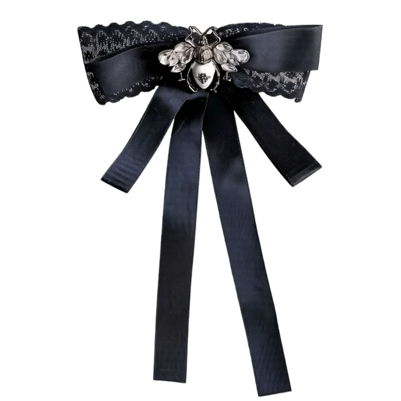 HX6F Fashion Crystal Honeybee Lapel Pin Ribbon Bowtie Brooch For Business Event