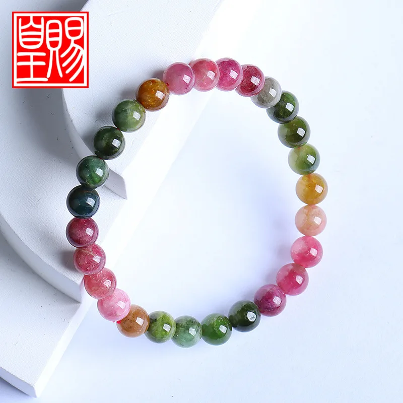 

Old Materials Tourmaline Bracelet 6-8mm Brazil Old Ore Rainbow Color Natural Beads Loose Beads Single Circle