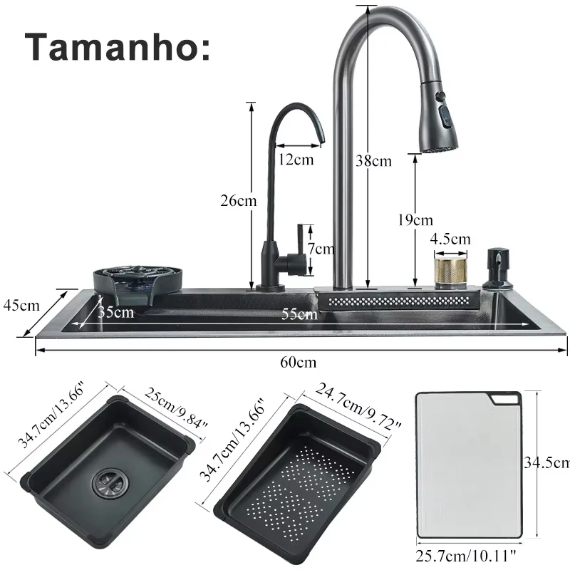 Küchenspüle, Arbeitsplatzspüle aus Edelstahl 304 mit ausziehbarem Sprühkopf, Gläsenspüler und Trinkwasserhahn