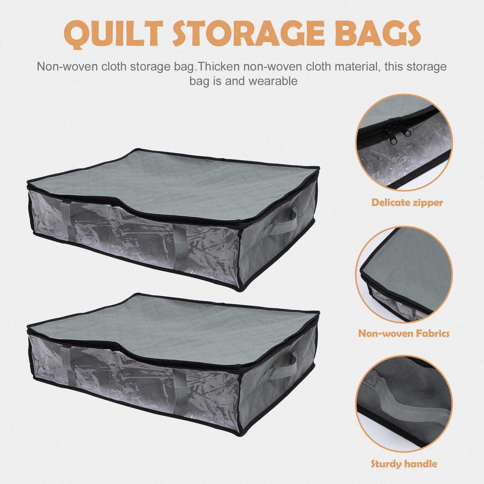 

2Pcs Non-Woven Clothes Storage Bags Wearable Material Large Capacity Handles Both Sides Suitable for Quilts Sundries