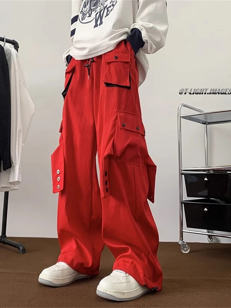 

American Sle Cleanfit Men's Workwear Trousers Spring Autumn Multiple kets Dstring Cuffed Pants Trendy Brand Vibe Wide...