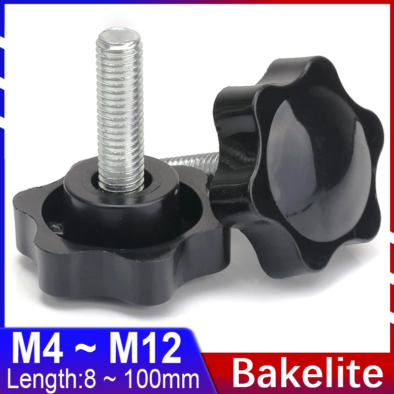 M4 M5 M6 M8 M10 M12 Star-Shaped Bakelite Thumb Screw Handle Plum Hand Tighten Screw Nuts Mechanical Knob Carbon Steel Thread