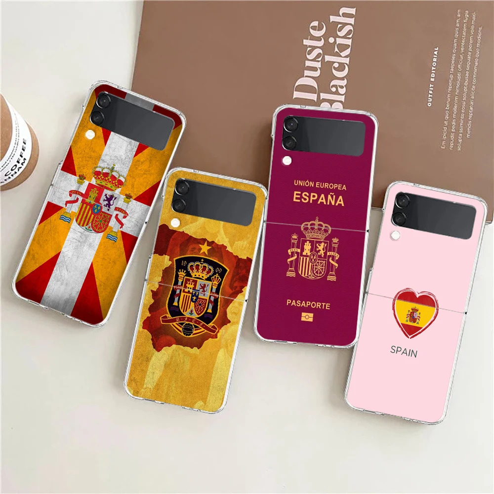 Transparent Phone Case For Samsung Galaxy Z Flip 3 4 5 6 7 Hard Folding PC Z Flip3 Flip4 Cover Spain flag