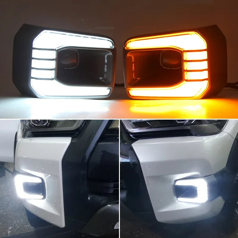 12V LED Daytime running lights For Toyota Hilux Revo Rocco 2020 2021 auto Drl with turn signals for cars fog lights headlights