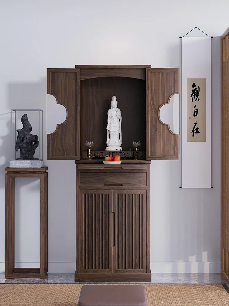 

X Chinese Buddha Shrine Clothes Closet Dust-Proof Glass Door Simple Solid Wood God of Wealth Guanyin Shrine