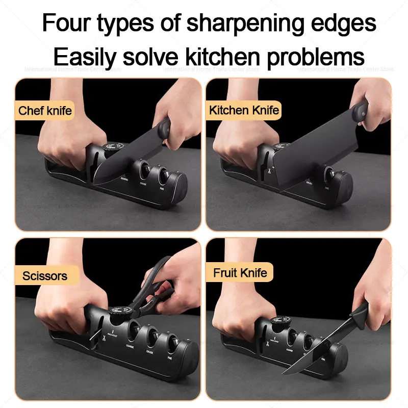 Professional Knife Sharpener Kit 4-Stage Angle Adjustable System for Kitchen Scissors Chef Knives Whetstone with Non-Slip Base
