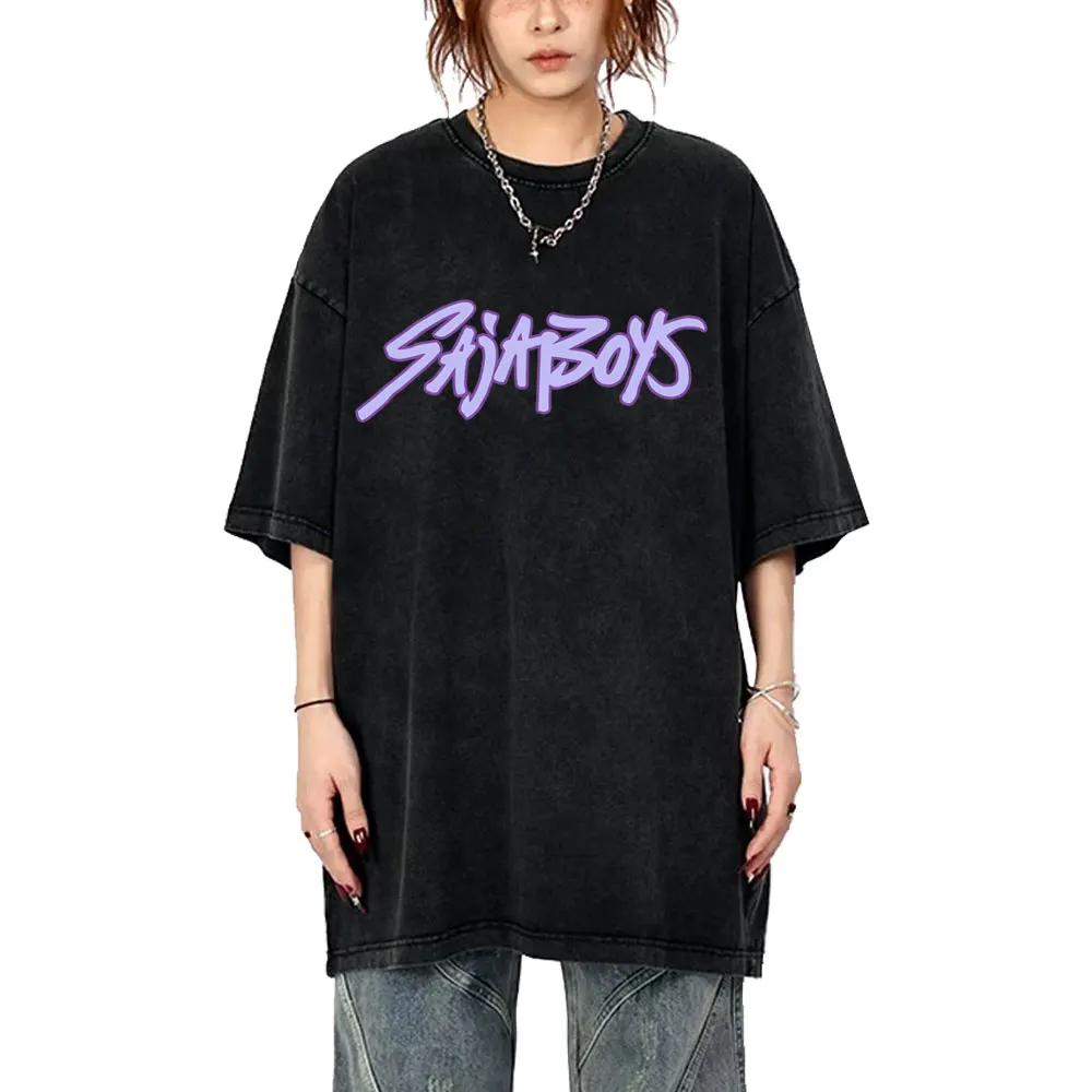 

Movie Kpop Demon Hunters Saja Boys Vintage Washed T-shirt Men Women Cartoon Fashion Trend T Shirts Male Casual Oversized Tshirt